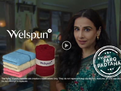 Welspun Living Kyunki Farq Padta Hai campaign banner featuring Vidya Balan
